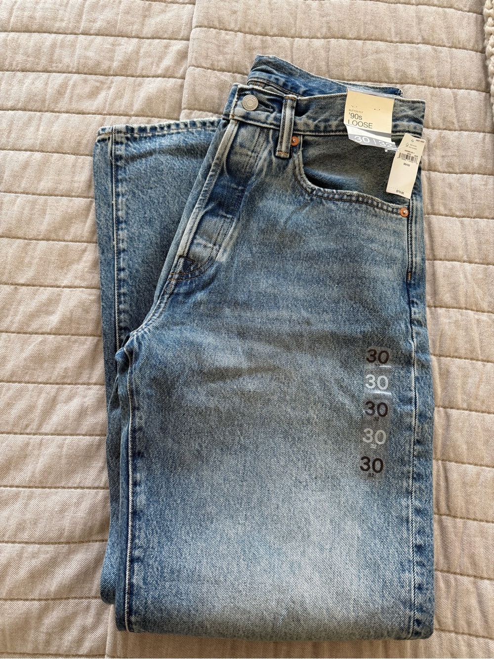 GAP Men's 90’s Loose Distressed Light Blue Denim Jeans Size 30x32
